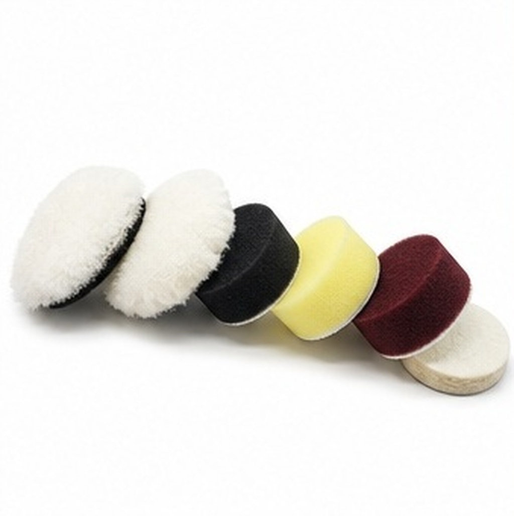 Polish Pad Set Buffer - ชุดฟองน้ำขัดเงารถยนต์ 7 ชิ้น พร้อมแผ่นรองขัดเงาแบบมีกาวในตัว ชุดฟองน้ำขนแกะสำหรับลงแว็กซ์ ขัดเงา
