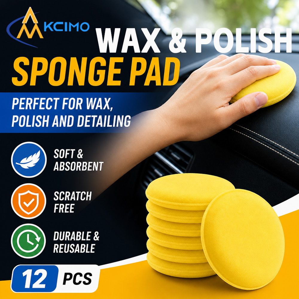 Wax Applicator Pad - ชุดฟองน้ำขัดเงาทรงกลมสีเหลืองแบบใช้ซ้ำได้ 12 ชิ้น สำหรับงานเคลือบเงาและซีลแลนท์รถยนต์