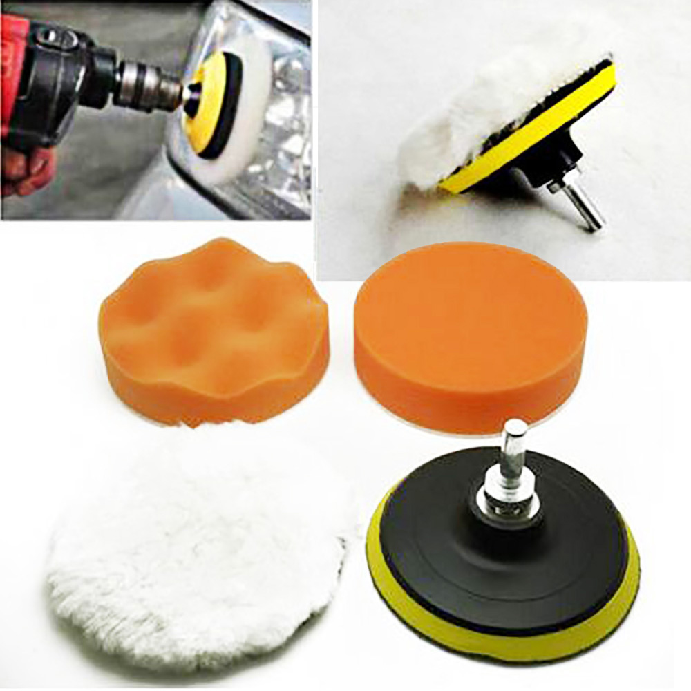 Polish Pad Set Buffer - แผ่นบัฟเฟอร์ขัด4 “ขั้นต้นสำหรับการขัดขัดเงาอุปกรณ์ล้อฟองน้ำสำหรับขัดแวกซ์แบบผสมแว็กซ์ชุดคิทอะแดปเตอร์สำหรับขัด